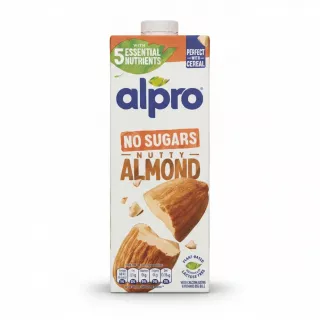 Alpro Nutty Almond No Sugars plant based almond milk carton front view
