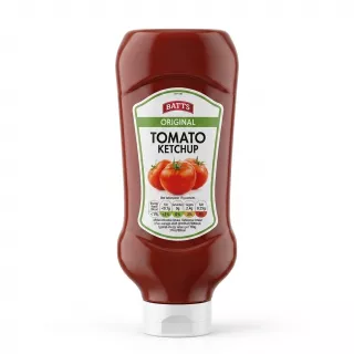 Enhanced Front of Batts Original Tomato Ketchup 880g squeeze bottle held in hand