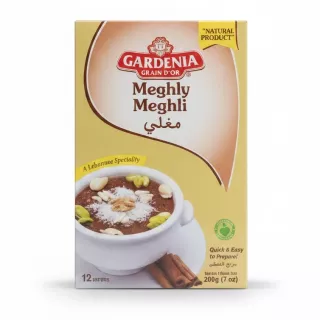 Gardenia Meghly Meghli Lebanese dessert box front packaging
