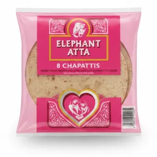 Pack of Elephant Atta 8 medium chapattis in pink packaging