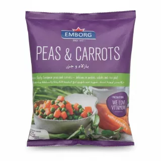 Emborg branded package of frozen peas and carrots mix