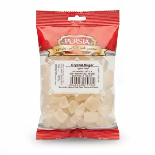Packet of Persia Crystal Sugar showing crystals inside clear packaging