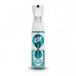 Cif Infinite+Clean Anti-Bac spray bottle front view held in hand