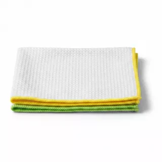 Minky Microfibre Kitchen Cloths pack showing two cloths with yellow and green edging