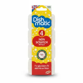 Dishmatic non scratch white refills pack with four sponges