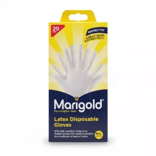 Box of Marigold Latex Disposable Gloves front view