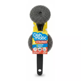 Dishmatic Scrubbee heavy duty scrubber with knitted steel mesh and black handle