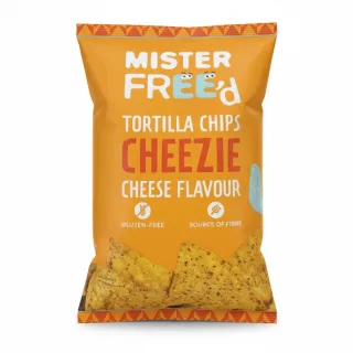 Mister Freed Cheezie Cheese Flavour tortilla chips front packaging bright orange bag