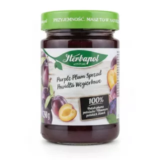Jar of Herbapol Purple Plum Spread with purple plum illustration on label