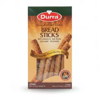Durra brand sesame bread sticks box with visible bread sticks inside