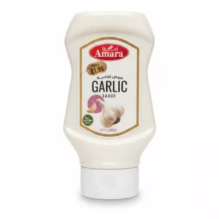 Bottle of Amara Garlic Sauce front label
