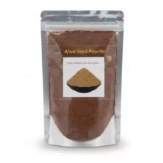 Packaged Halalo Ajwa Seed Powder in a resealable bag