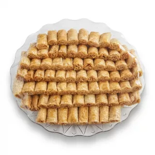 Enhanced Rayyan Premium Baklava Platter with layered pastry in clear packaging
