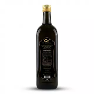 Enhanced Back of El Kantara Virgin Olive Oil bottle displaying nutrition facts
