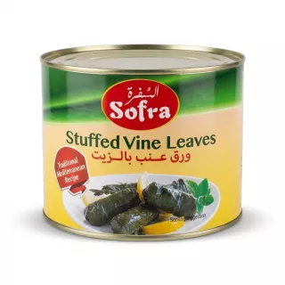 Enhanced Large tin of Sofra Stuffed Vine Leaves on the shelf