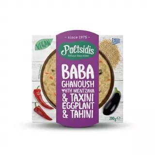 Enhanced Front of Paltsidis Baba Ghanoush Eggplant & Tahini 200g packaging