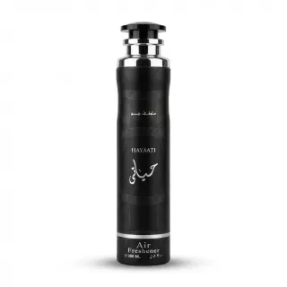 Enhanced Front view of Hayaati Air Freshener 300ml can black design