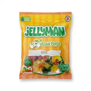 Enhanced Front view of Jellyman Vegan Bites Bear 120g bag with colourful gummies