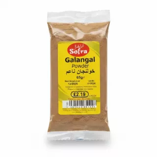 Packet of Sofra Galangal Powder 65g held in hand