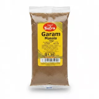 Sofra Garam Masala 100g spice mix pack with yellow label on clear bag
