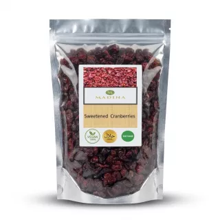 Enhanced Pack of Madina Sweetened Cranberries labeled vegan halal vegetarian