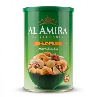 Enhanced Front of Al Amira Super Mix Nuts tin with assorted nuts image