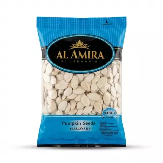 Enhanced Front of Al Amira Pumpkin Seeds Sea Salt blue packaging