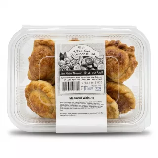 Enhanced Front view of Dijla Food Maamoul Walnuts box with ingredients label