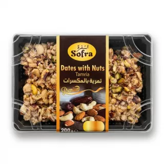 Enhanced Front of Sofra Dates with Nuts Tamria 200g pack in store