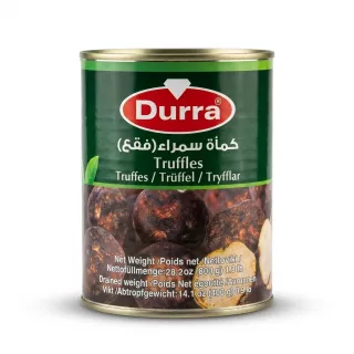 Enhanced Front of Durra canned truffles 800g held in hand