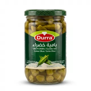 Enhanced Front of Durra Green Okra 600g jar close-up