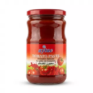 Enhanced Aytac Tomato Paste 650g glass jar front label in hand