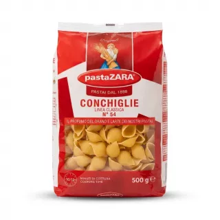 Enhanced Front view of Pasta Zara Conchiglie Classic 500g pasta bag