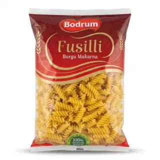 Enhanced Front view of Bodrum Fusilli Burgu Makarna 500g pasta pack