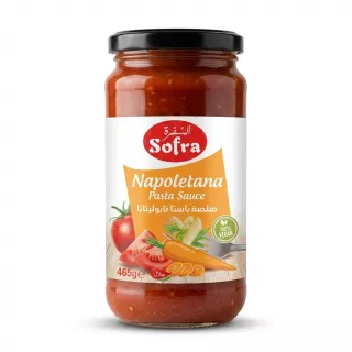 Enhanced Front of Sofra Napoletana Pasta Sauce 465g jar held in hand