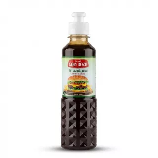 Enhanced Front view of Goly Rozh Sauce bottle with burger illustration on the label