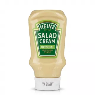 Enhanced Front of Heinz Salad Cream Original 425g bottle held in hand
