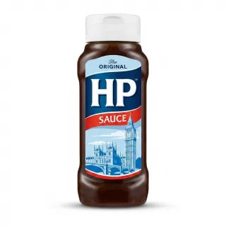 Enhanced Front of HP Original Brown Sauce squeezy bottle with label
