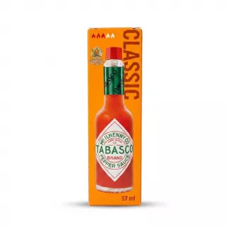 Enhanced Front of Tabasco Classic Pepper Sauce 57ml box in hand