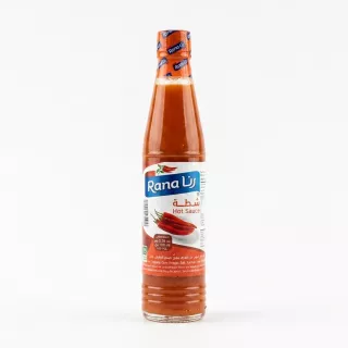 Enhanced Front of Rana Hot Sauce 100ml bottle held in hand in grocery aisle