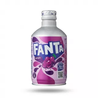 Enhanced Front view of Fanta Grape Japanese soft drink 300ml bottle