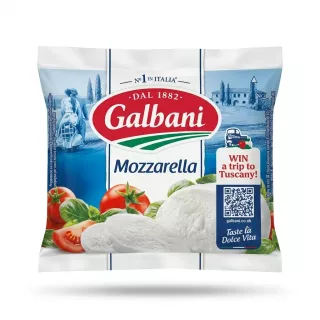 Enhanced Front of Galbani Mozzarella Cheese 125g pack held in hand