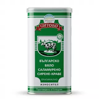 Enhanced Front of Sitovo Bulgarian White Brined Cheese tin in a shop