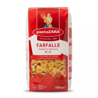 Enhanced Front view of Pasta Zara Farfalle No. 31 500g bag