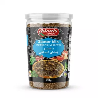 Enhanced Front label of Adonis Traditional Lebanese Zaatar Mix 454g tub