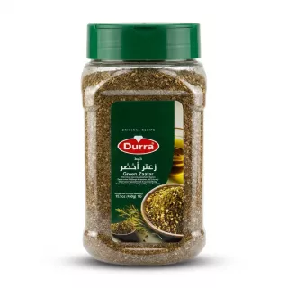 Enhanced Front label of Durra Green Zaatar 450g container