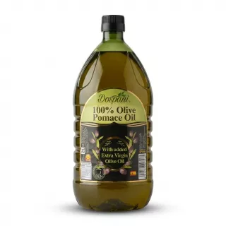 Enhanced Front view of Dospani 100% Olive Pomace Oil 2L bottle, halal certified