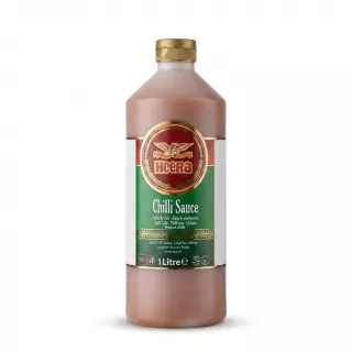Enhanced Heera Chilli Sauce 1 litre bottle held in grocery aisle