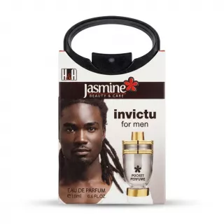 Enhanced Front packaging of Jasmine Invictu Pocket Perfume for Men showing product bottle and branding