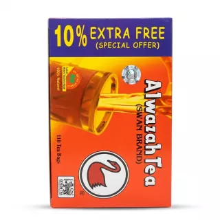 Enhanced Front of Alwazah Tea Swan Brand black tea bags box with 10% extra free offer